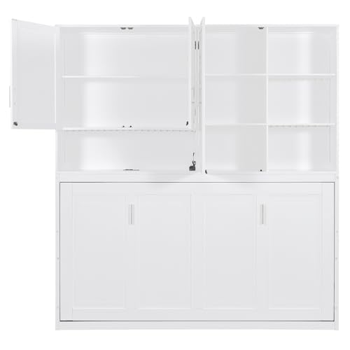 SOFTSEA Twin Size Murphy Bed Frame with Storage Cabinet and Shelves, Foldable Wall Bed with Light & USB for Guest Room, No Box Spring Needed, Gray
