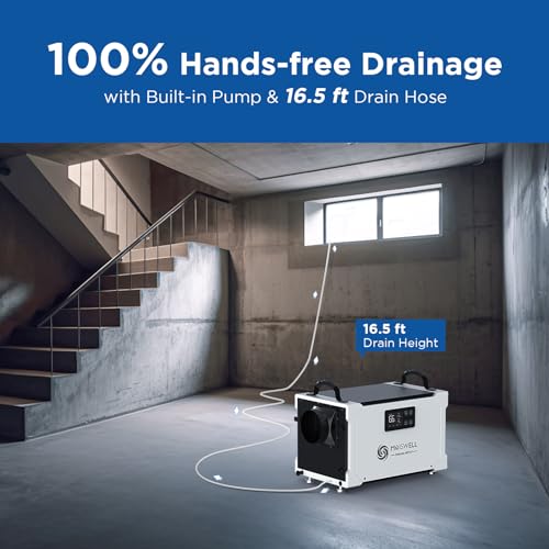 145 Pints Commercial Dehumidifier with Pump and Drain Hose, Energy Star Certified Crawl Space dehumidifier, Industry Water Damage Unit for up to 6