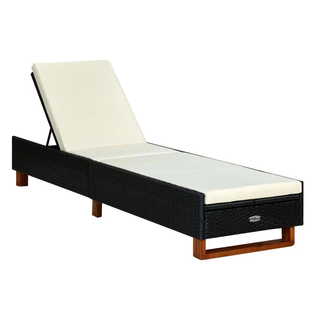 vidaXL Sunbed with Cushion Poly Rattan Black 0472 - Curated Treasures Market