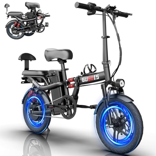 2 Seater Electric Bike for Adults,Mini Bike 500/750 Motor,28MPH,48V/15AH Removable Battery,25-30Miles 16" Fat Tire Commuter Ebike