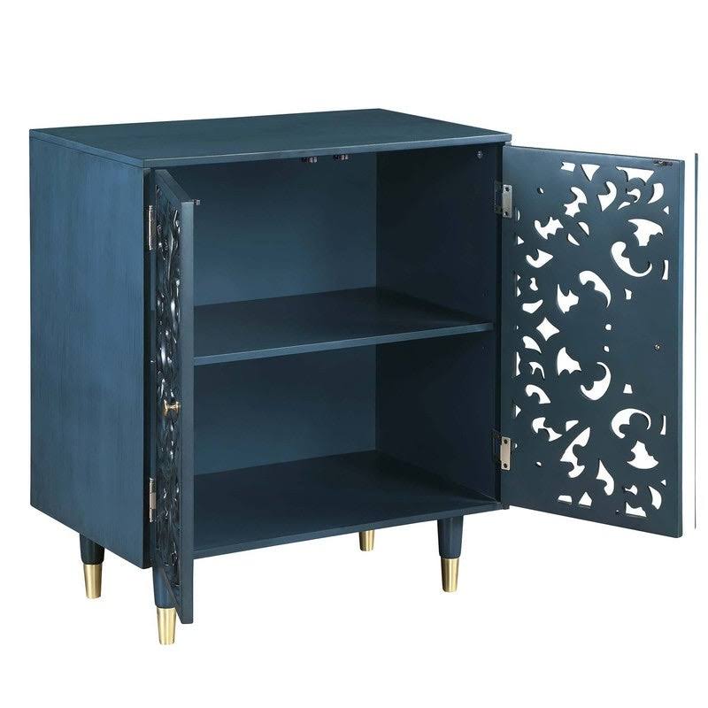 Solid Wood Green Hollow 2-Door Accent Cabinet for Living/ Dining Room - W17.5x22x L30x22x H35.5x22