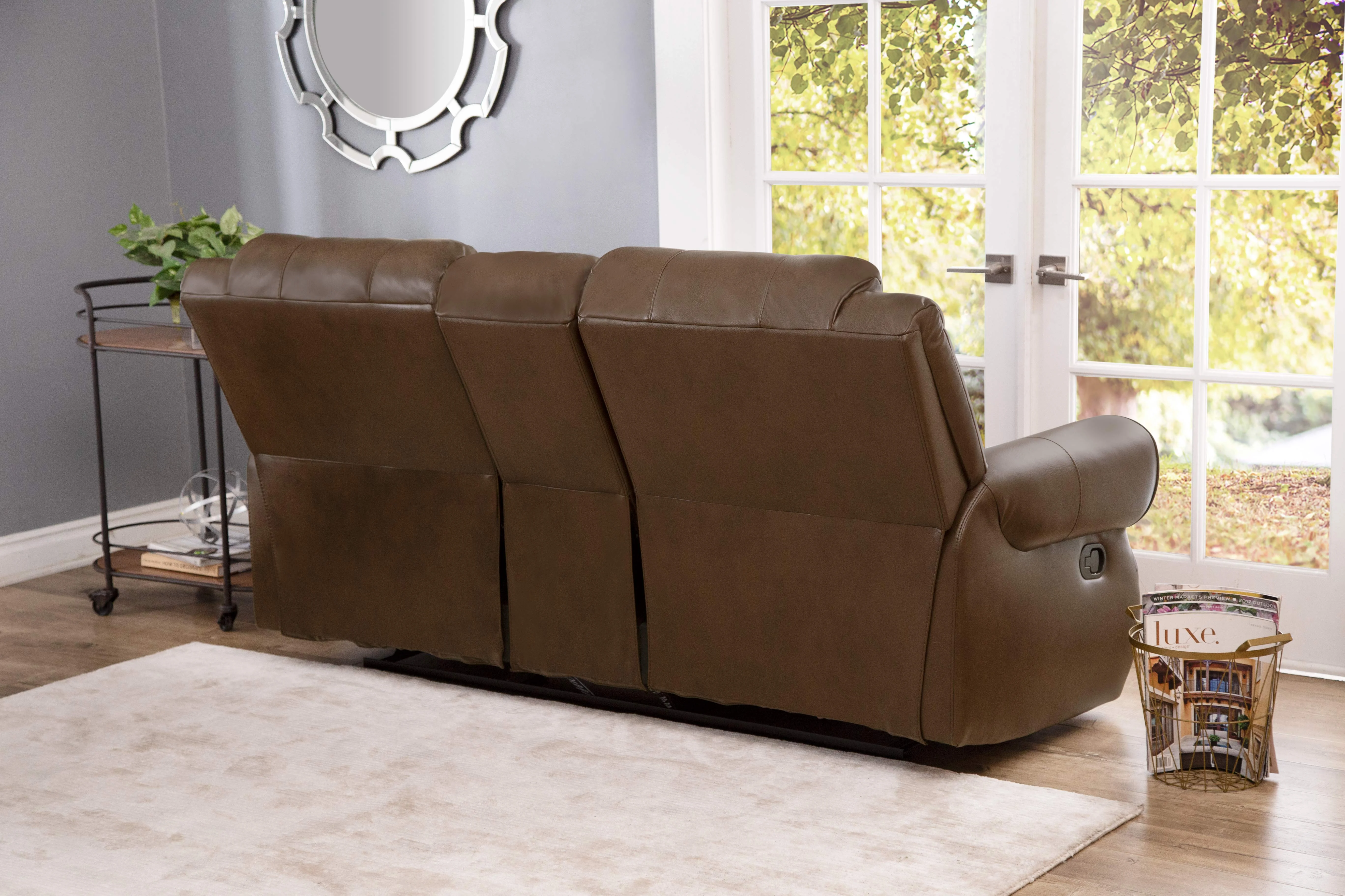 Devon and Claire Kanan Mesa Camel Reclining Console Leather Loveseat