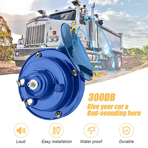 2PCS 300DB Super Loud Train Horns, 12V Waterproof Air Horns Replacement Kit, Car Air Electric Snail Double Horn