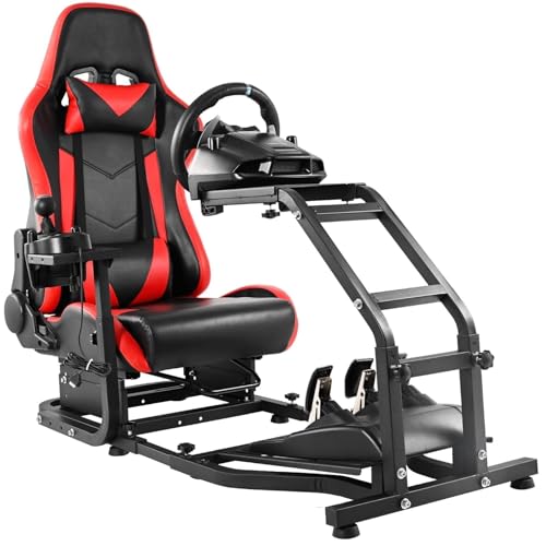 Dardoo G29 Adjustable Gaming Sim Cockpit With Red Seat Fits for Logitech G920 G923,Thrustmaster T300 Racing Steering Wheel Stand