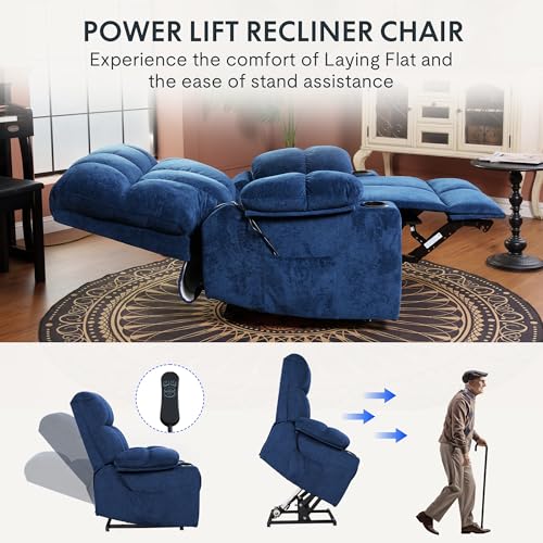 FLEXISPOT XL31 Power Lift Recliner Chair for Elderly, Electric Lift Chair with Massage & Heat, PU Leather Reclining Sofa w/Cup Holders