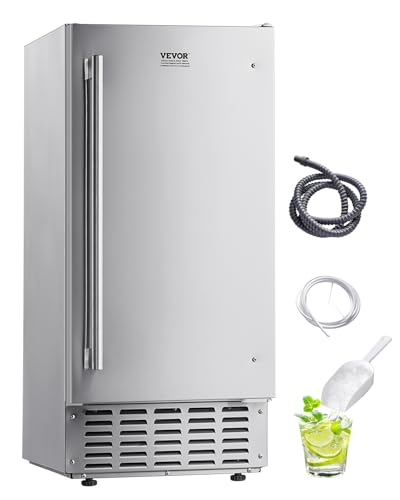 VEVOR Under Counter Ice Maker Machine, Crescent Ice, 25 Lbs/Day Stainless Steel Built in Ice Maker with Reversible Door