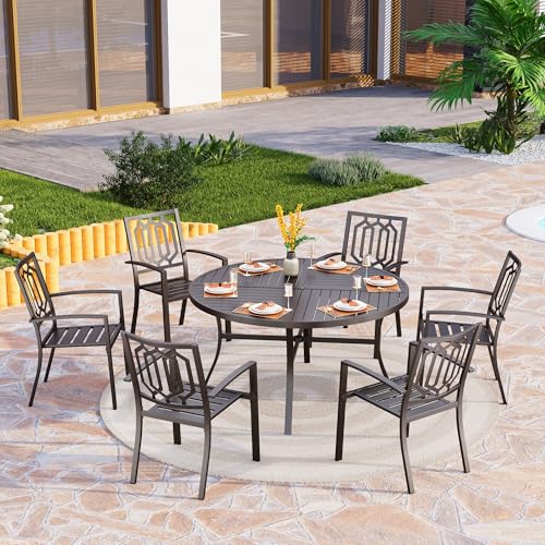 PHI VILLA Stackable Wrought Iron Patio Dining Chairs - Set of 2 Black Outdoor Chair Bistro Metal Chairs, Support 300 LBS