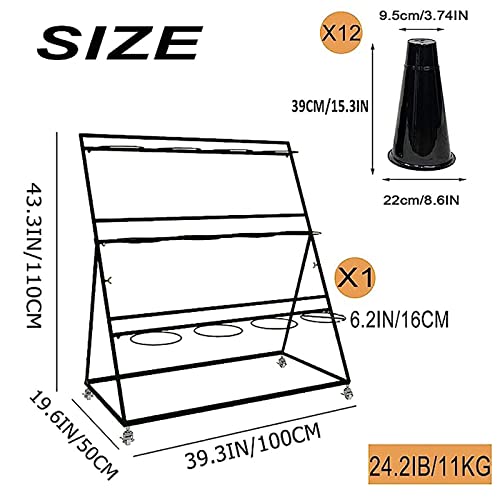 Flower Display Stand With 12PCS Buckets, 3 Layers Metal Plant Stand With Wheels, Heavy Duty Moving Plant Shelf, For Indoor, Outdoor Patio Garden