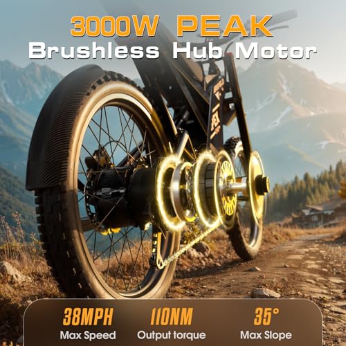 Electric-Dirt-Bike for Adults with Peak-3000W Brushless Motor and 48V 30AH Battery Max 40MPH and 80Miles