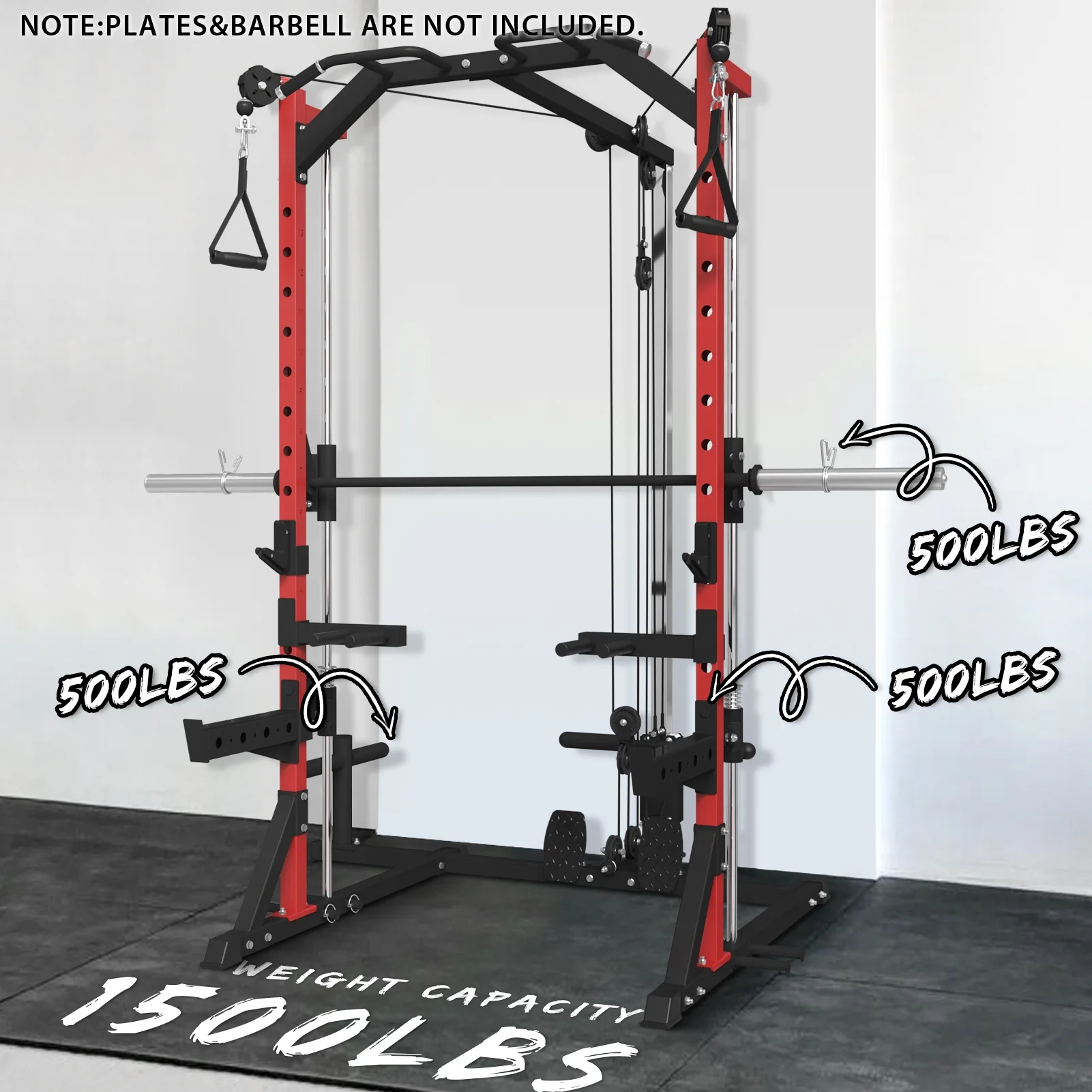 Mikolo Smith Machine Home Gym, Multi-Functional Squat Rack with Cable Crossover System, Workout station with Weight Bar, Dip Bars