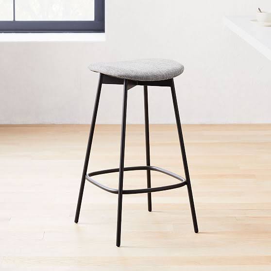 West Elm Modern Petal Backless Counter Stool, Basket Slub, Sapphire, Light Bronze
