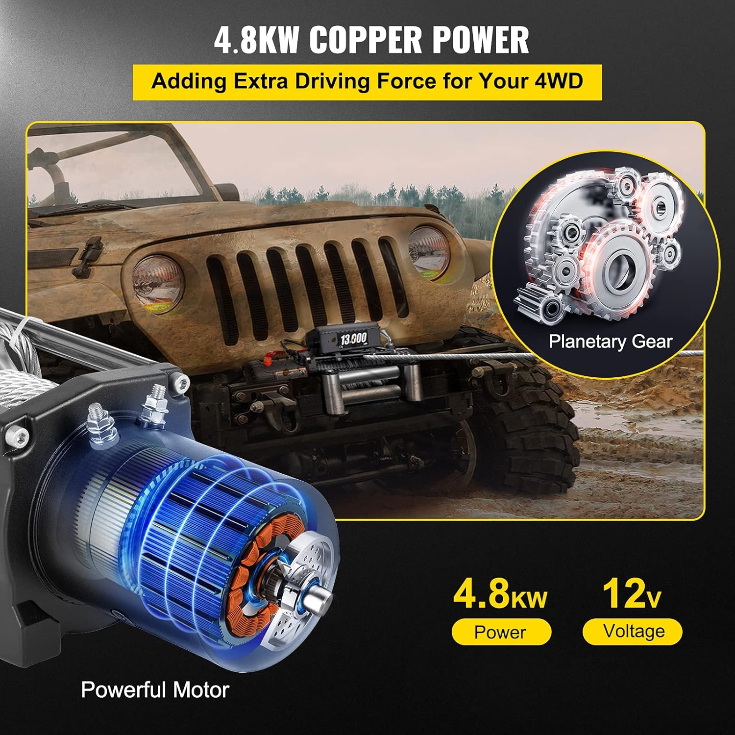 VEVOR Truck Winch 13000lbs Electric Winch 26m/85ft Cable Steel 12V Power Winch Jeep Winch with Wireless Remote Control and Powerful Motor for UTV ATV