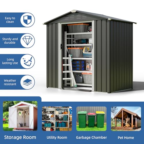 JYQAQA 5x3 FT Outdoor Garden Storage Shed, Waterproof Metal Garden Sheds with Window and Lockable Double Door