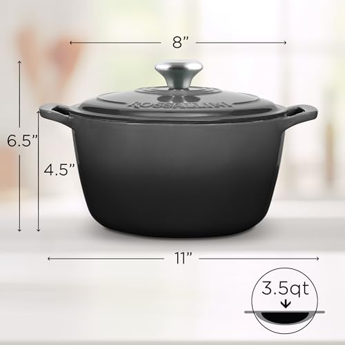 Signature Enameled Cast Iron Dutch Oven, Non-Stick Serving Pot with Tight Fitting Lid for Perfect Roasting, Baking, Sauteing