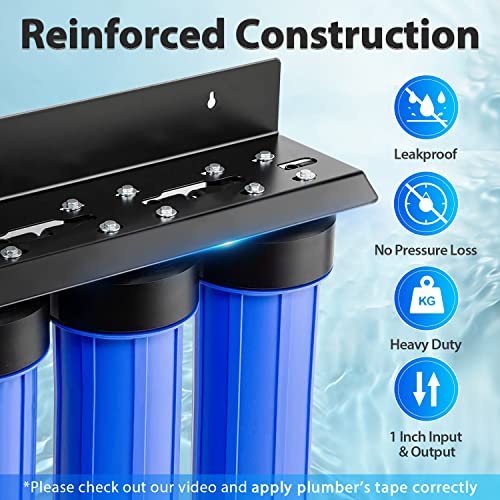 iSpring WGB32BM 3-Stage Whole House Water Filtration System w/ 20-Inch Big Blue Sediment, Carbon Block,