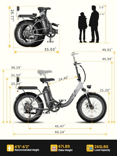 C23 2 Seater Electric Bike for Adults,750W Peak Motor 28 MPH, 720WH Removable Battery 65Miles Step-Thru Folding Ebikes,20" Fat Tire E-Bikes with NFC