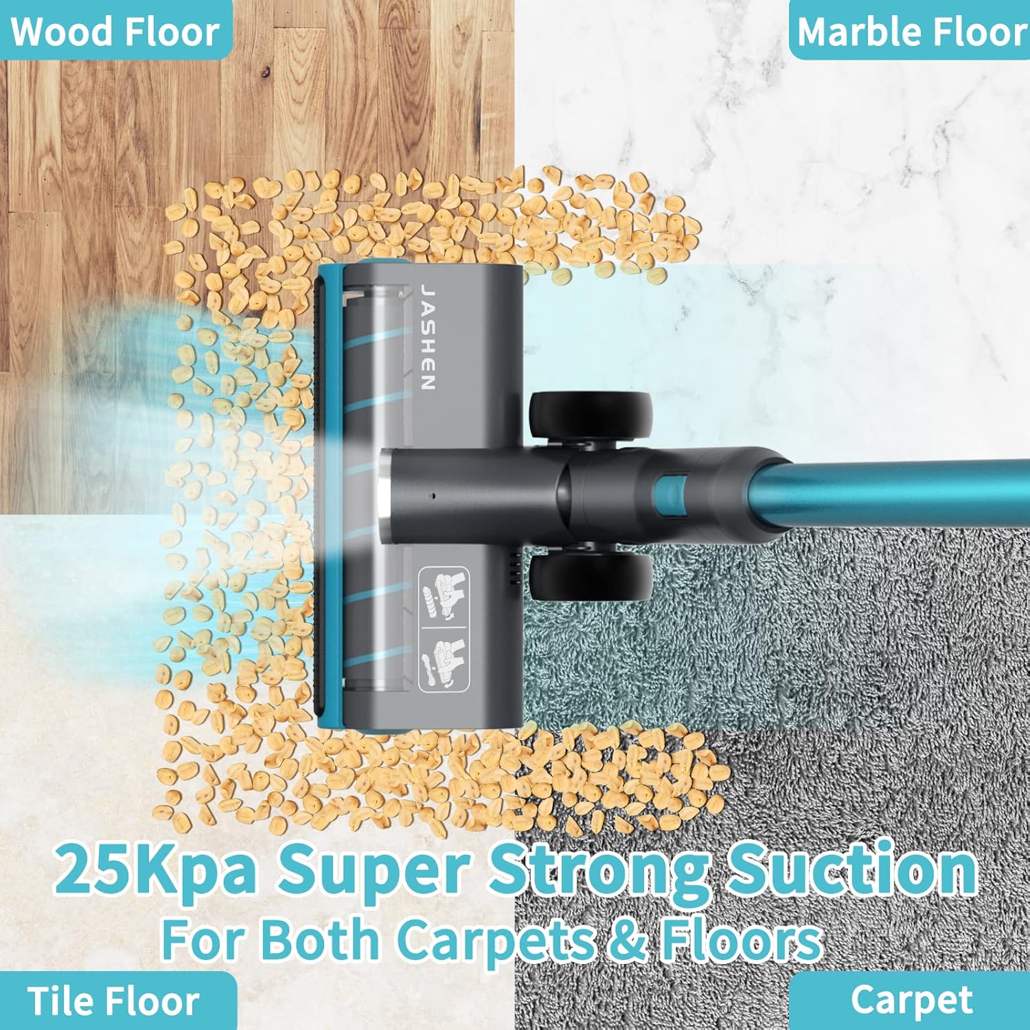 Cordless Vacuum Cleaner, JASHEN V18 Auto Adjust Suction Stick Vacuum Cleaner 350W 6 in 1 Lightweight for Hard Floor Carpet Pet Hair