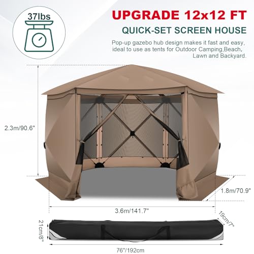 COBIZI 12x12ft Pop up Gazebo Screen Tent Screen House for Camping, Camping Outdoor Screened Gazebo, Canopy Tent