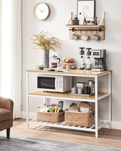 VASAGLE Kitchen Island with 3 Shelves, 47.2 Inches Width Kitchen Shelf with Large Worktop, Stable Steel Structure, Industrial, Easy to Assemble