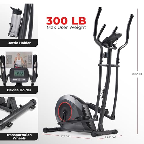 Sunny Health & Fitness Smart Upright Elliptical w/Pulse Sensor Built-in, Indoor Full-Body Cross-Training & Cardio Exercise Machine for Home