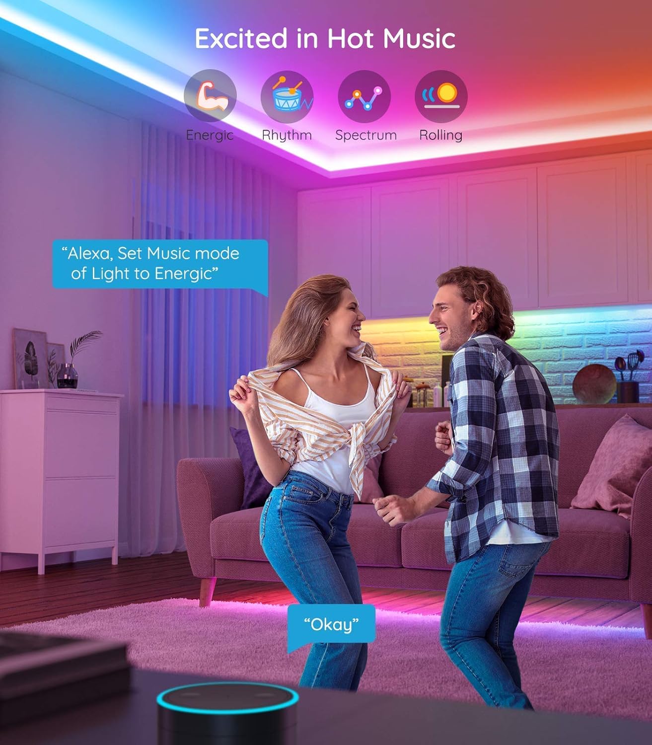 Govee 32.8ft RGBIC LED Strip Lights, WiFi Color Changing LED Lights Segmented Control, Work with Alexa and Google Assistant
