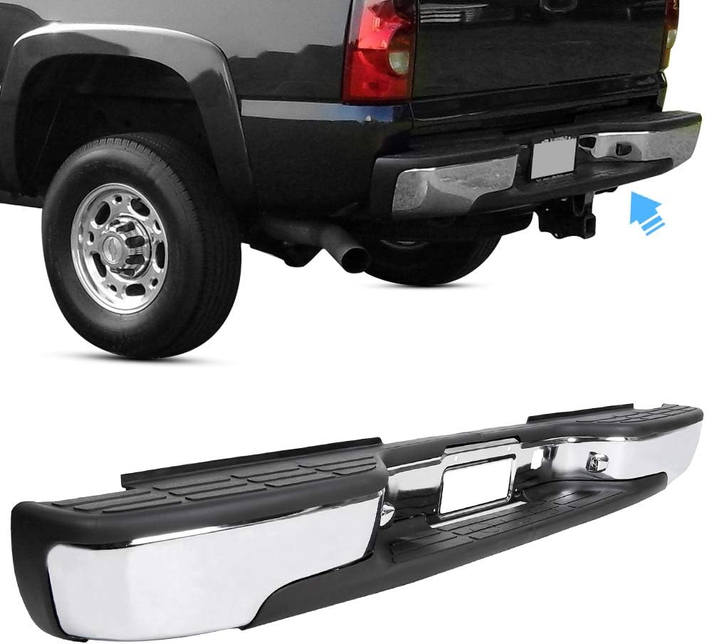 Rear Step Bumper For 1999-2007 Chevy Silverado GMC Sierra 2500 HD 3500 Truck Chrome Steel Replacement for GM1103129 12504134