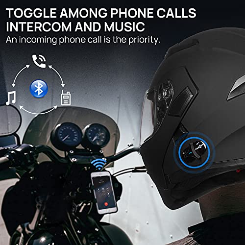 ILM Bluetooth Motorcycle Helmet Modular Flip up Full Face Dual Visor Mp3 Intercom FM Radio DOT Model 902BT(Matte Black, Large)