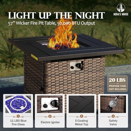 HERA'S HOUSE Patio Furniture Set with 56" Fire Pit Table, Outdoor Patio Conversation Sets