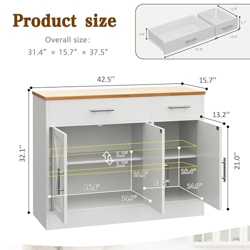 Vongrasig 43&rdquo; Sideboard Buffet Cabinet with Storage, Farmhouse Coffee Bar with Drawers and Shelves, Wood Buffet Table for Kitchen, Dining Room