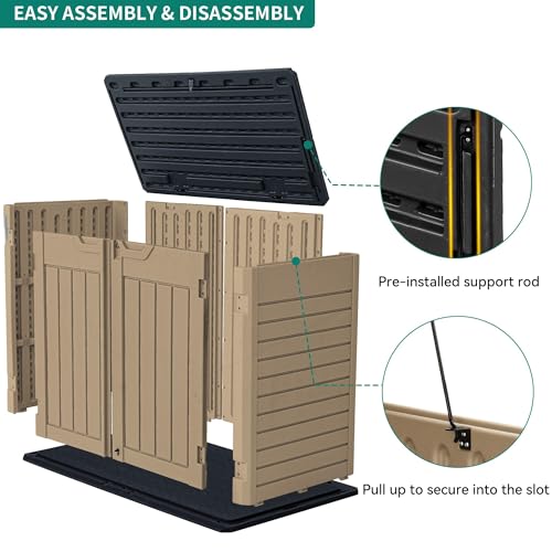 YITAHOME Outdoor Horizontal Storage Sheds w/o Shelf, Weather Resistant Resin Tool Shed, Multi-Opening Door for Storage of Bike, Trash Cans