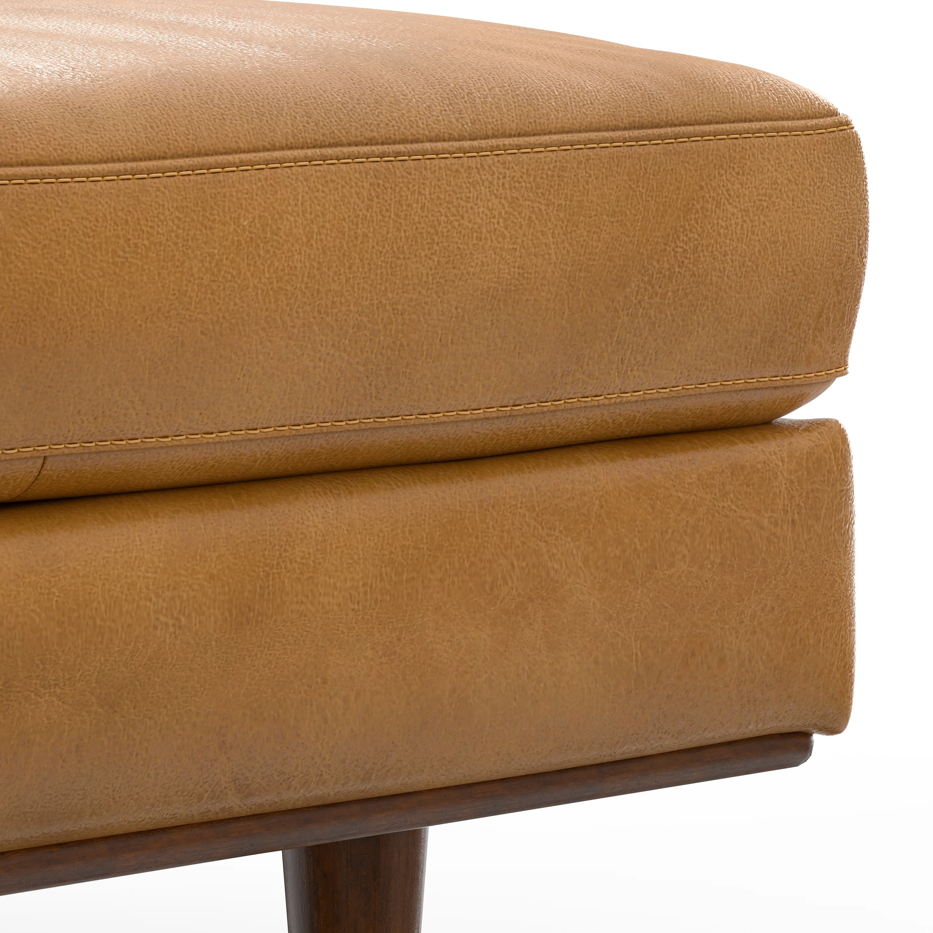 Simpli Home Morrison 33 inch Wide Mid-Century Modern Mid Century Genuine Leather Ottoman in Sienna Genuine Leather