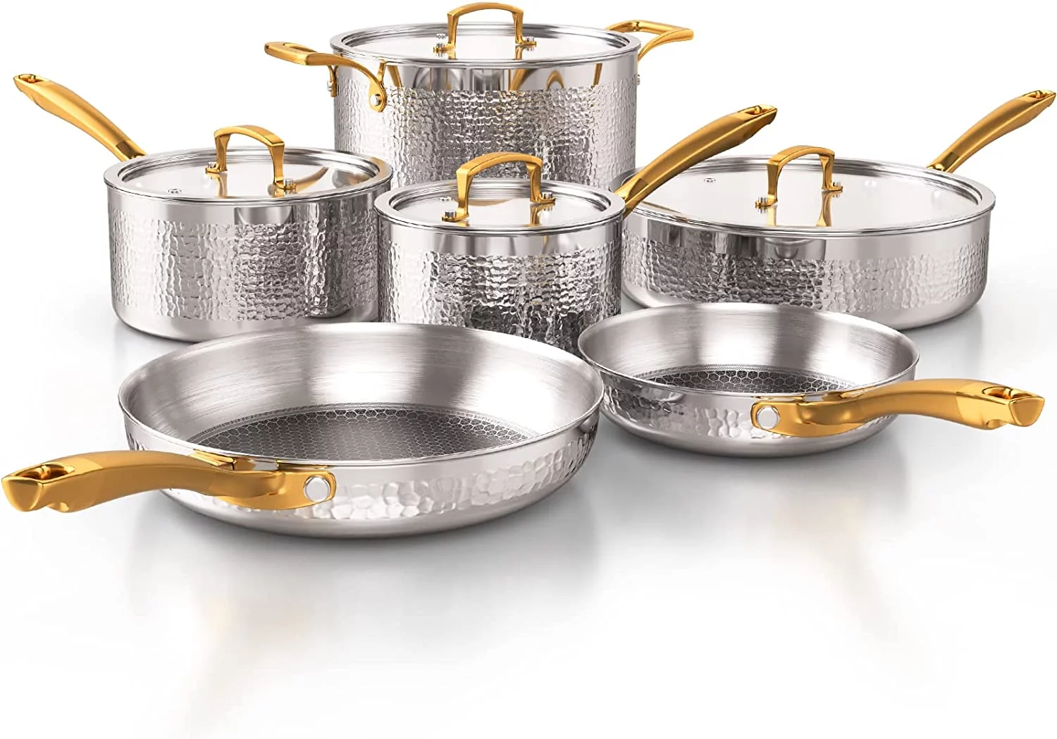 Excellent Homaz life Pots and Pans Set  Tri-Ply Stainless Steel Hammered Kitchen Cookware  Induction Compatible  Dishwasher and Oven Safe  Non-Toxic