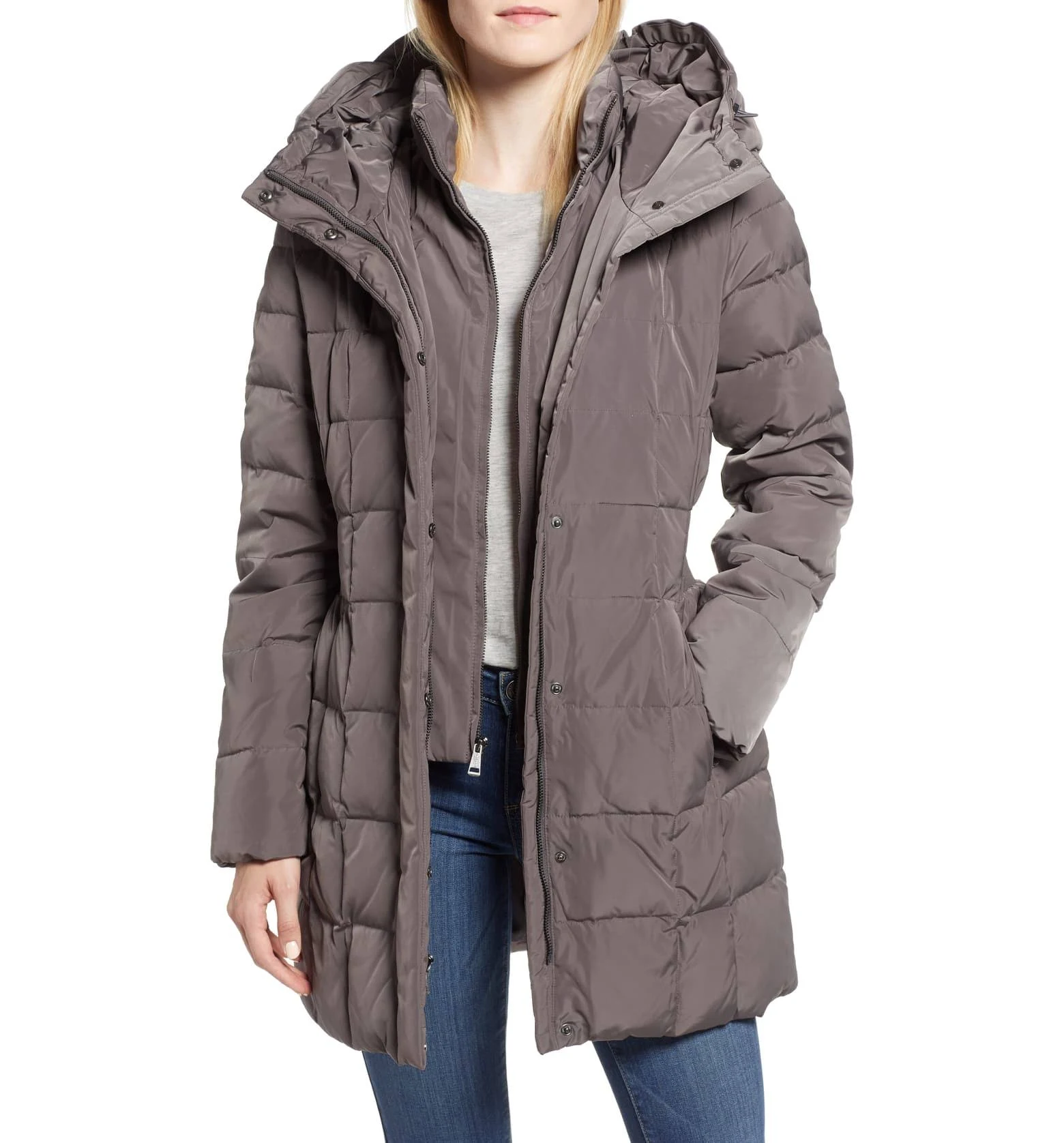 Cole Haan Hooded Down Puffer Coat - Cashew