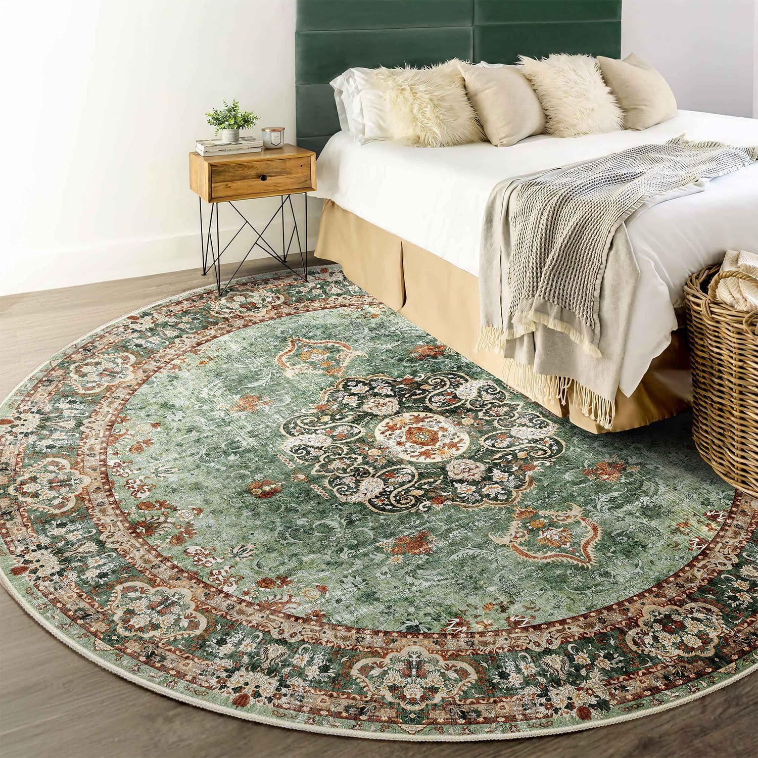 Green Round Rug 6ft,Large Circle Area Rugs for Bedroom Living Room Dining Room