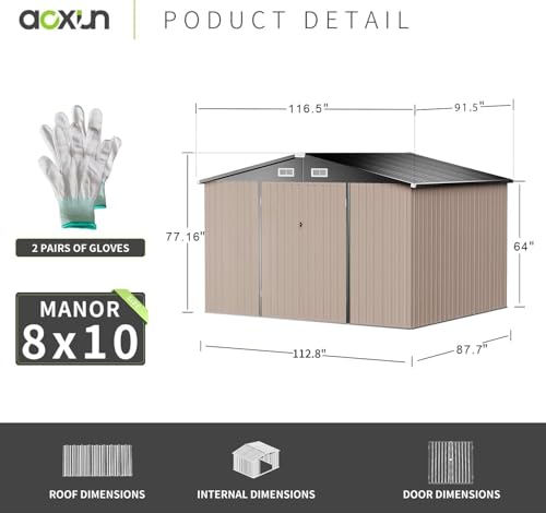 Aoxun 6.2x4 FT Shed Outdoor Storage Shed Metal Garden Shed with Lockable Doors & Slooping Roof Tool Shed Bike Shed for Backyard, Patio