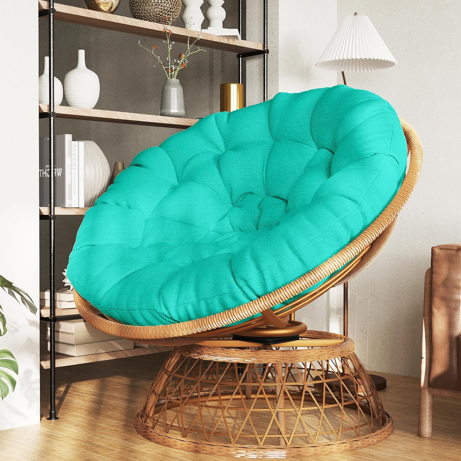 U-ToBe Papasan Chair with Cushion and 360°Swivel Base, 38" Wicker Papasan Lounge Chair with Cushion and Sturdy Frame, Large Saucer Chair, Lazy Chair