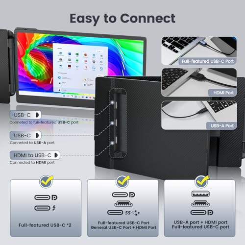 Teamgee Laptop Screen Extender, 12” Portable Monitor for Laptop FHD 1080P Glare-Free IPS Dual Screen, Works with Mac Windows Android Chrome Linux