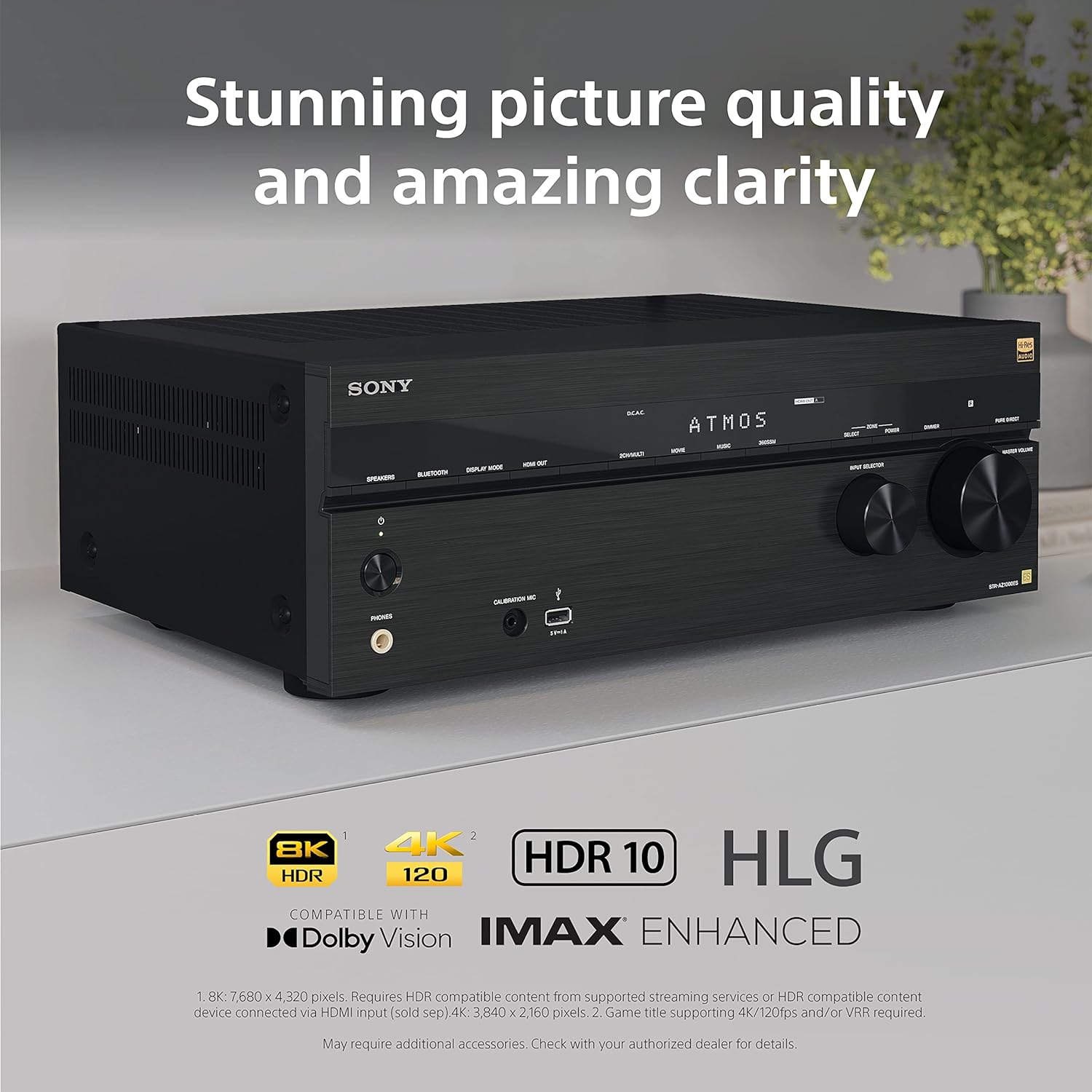 Sony STR-AN1000 7.2 CH Surround Sound Home Theater 8K A/V Receiver: Dolby Atmos, DTS:X, Digital Cinema Auto Calibration IX, Bluetooth, WiFi