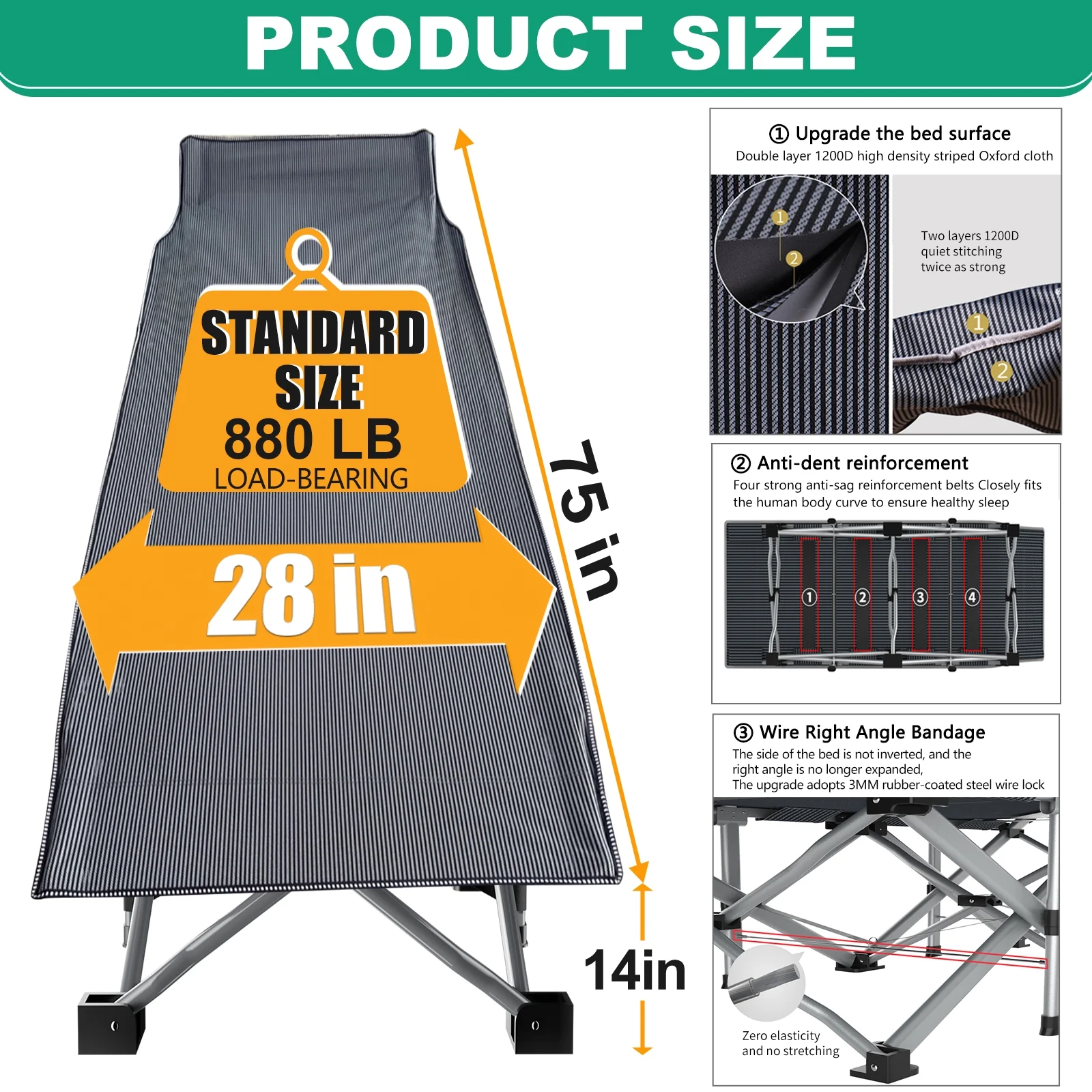 Slsy 2 Pack Folding Bed Cot with 3.3 Inch 2 Sided Mattress, 900lb Loading Double-Layer 1200D Folding Camping Cots with Carry Bag