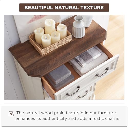 T4TREAM Farmhouse 5 Drawers Dresser for Bedroom, 48" Tall Wood Rustic Chest of Drawers with Natural Texture, Vintage Design