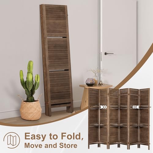 Osparple Room Divider with Shelves 6 Panel Wooden Folding Room Dividers Privacy Screen Wall Divider for Room Separation for Office and Apartment
