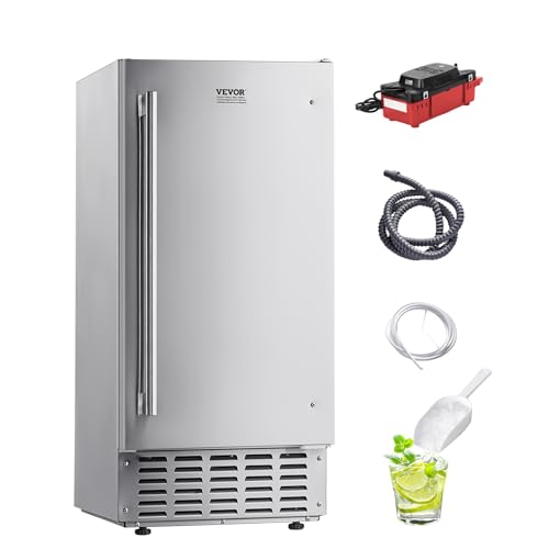 VEVOR Under Counter Ice Maker Machine, Crescent Ice, 25 Lbs/Day Stainless Steel Built in Ice Maker with Reversible Door