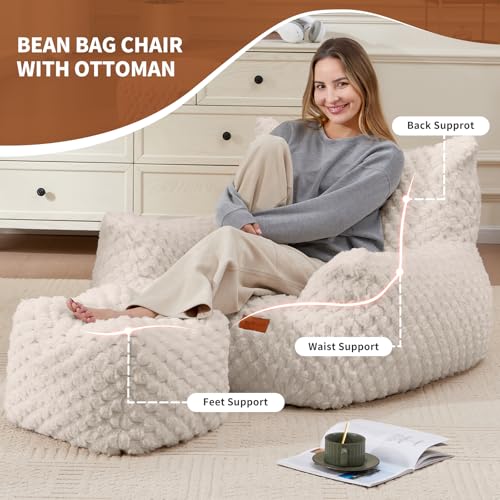 Big Bean Bag Chairs for Adults Cozy Giant Bean Bag Sofa Chair, Gaming Bean Bag Chairs with Foot Rest, Lounge Comfy Chair Indoor for Bedroom