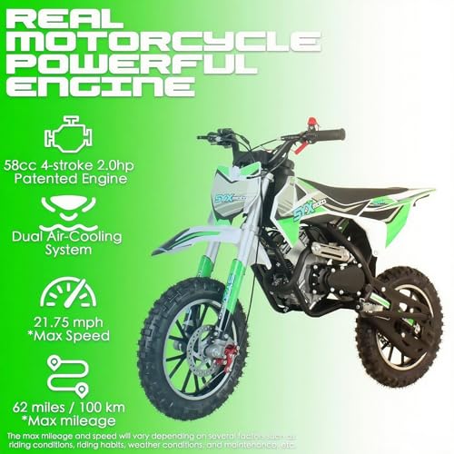 SYX MOTO 60cc Dirt Bike, Gas Powered 4-Stroke Mini Motocross Motorcycle, Dirtbike for 8-14, Off-Road Pull Start Pit Bike with Speeds up to 22 MPH