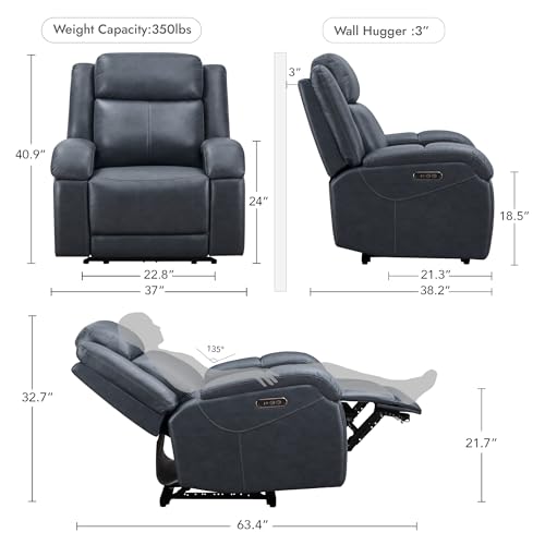 Watson & Whitely Genuine Leather Power Recliner Chairs for Adults, Wall Hugger RV Recliner with Power Headrest & Charging Ports