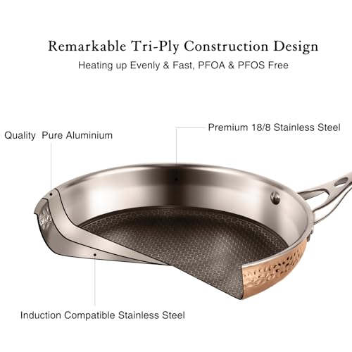 Luxury Hammered Stainless Steel Cookware set, 5 Piece Heavy Duty Pots and Pans set, Non Toxic, PTFE & PFOA Free, Oven & Dishwasher Safe