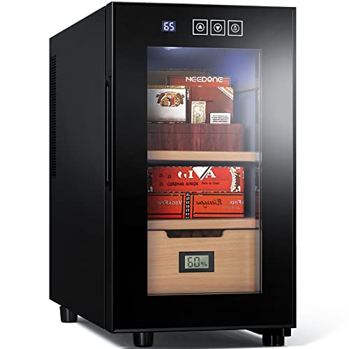 NEEDONE Electronic 23L Cooler Humidor,150 Counts Capacity, with Spanish Cedar Wood Shelves Upgraded Version with Digital Hygrometer Displays