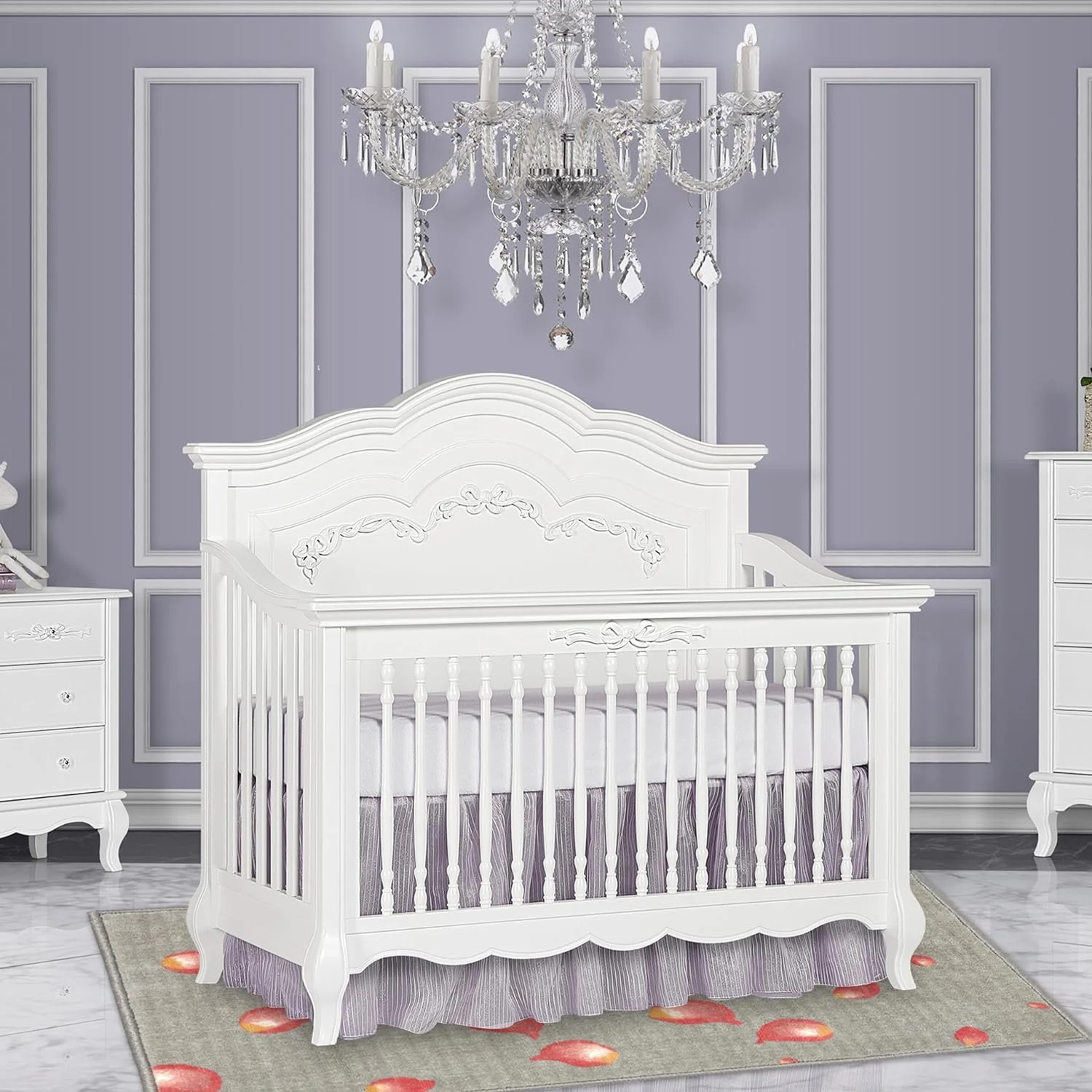 Evolur Aurora 5-in-1 Convertible Crib in Frost, Greenguard Gold Certified, Features 3 Mattress Height Settings, Sturdy and Spacious Baby Crib