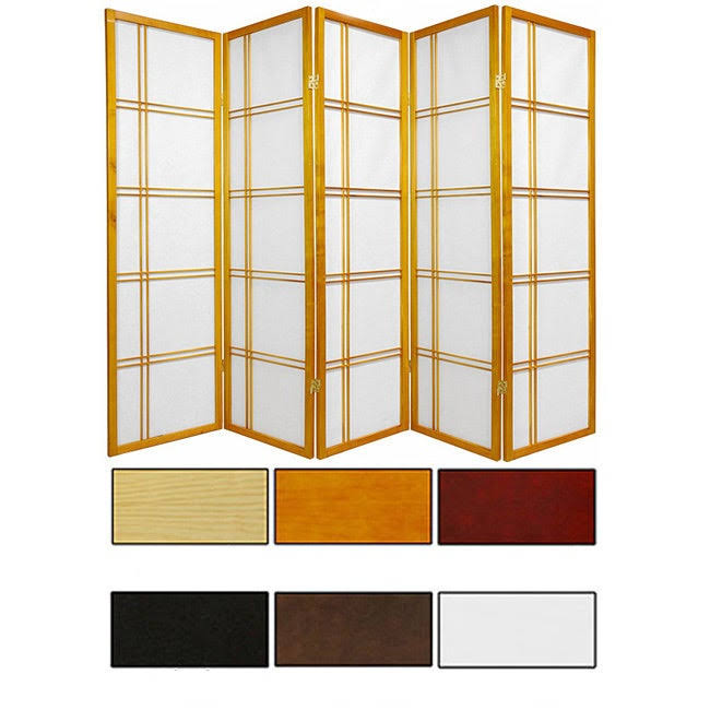 Oriental Furniture 5 ft. Tall Double Cross Shoji Screen - 5 Panel - White