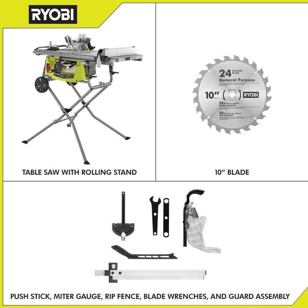 RYOBI 15 Amp 10 in. Expanded Capacity Table Saw With Rolling Stand - Shop Hardware Tools Online Store